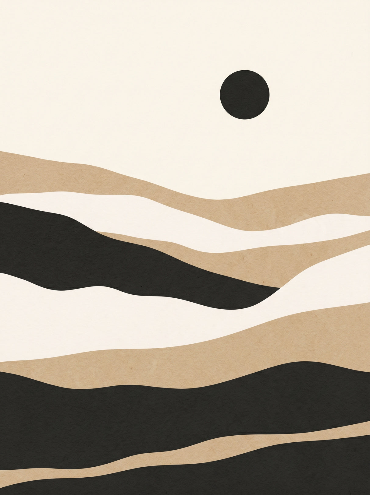 Horisont I – abstrakt organisk plakat i sort, hvid og beige