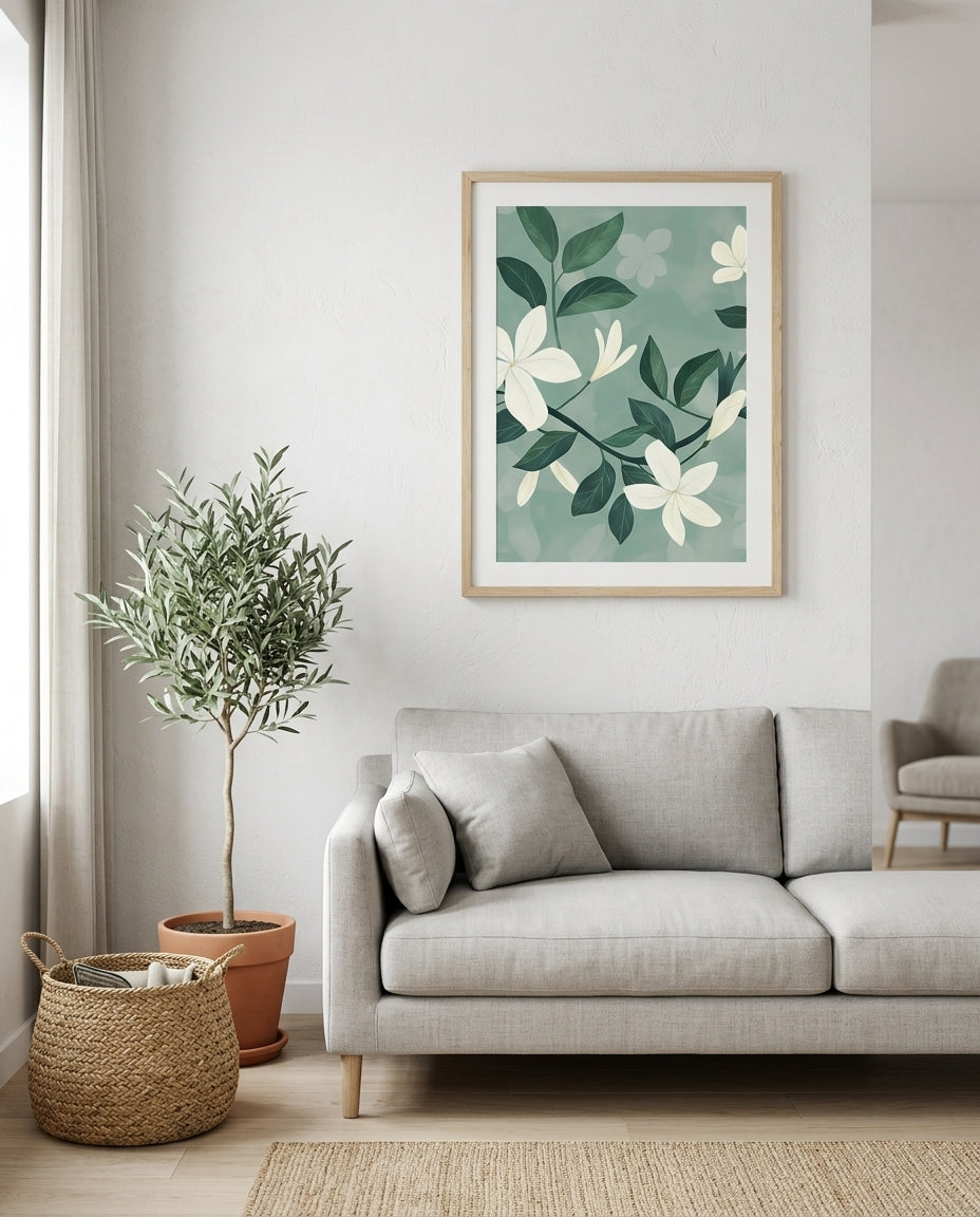 plakat mockup for kvist-med-hvide-blomster-plakat