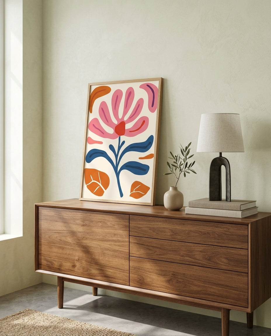 plakat mockup for abstrakt-farverig-blomst-plakat