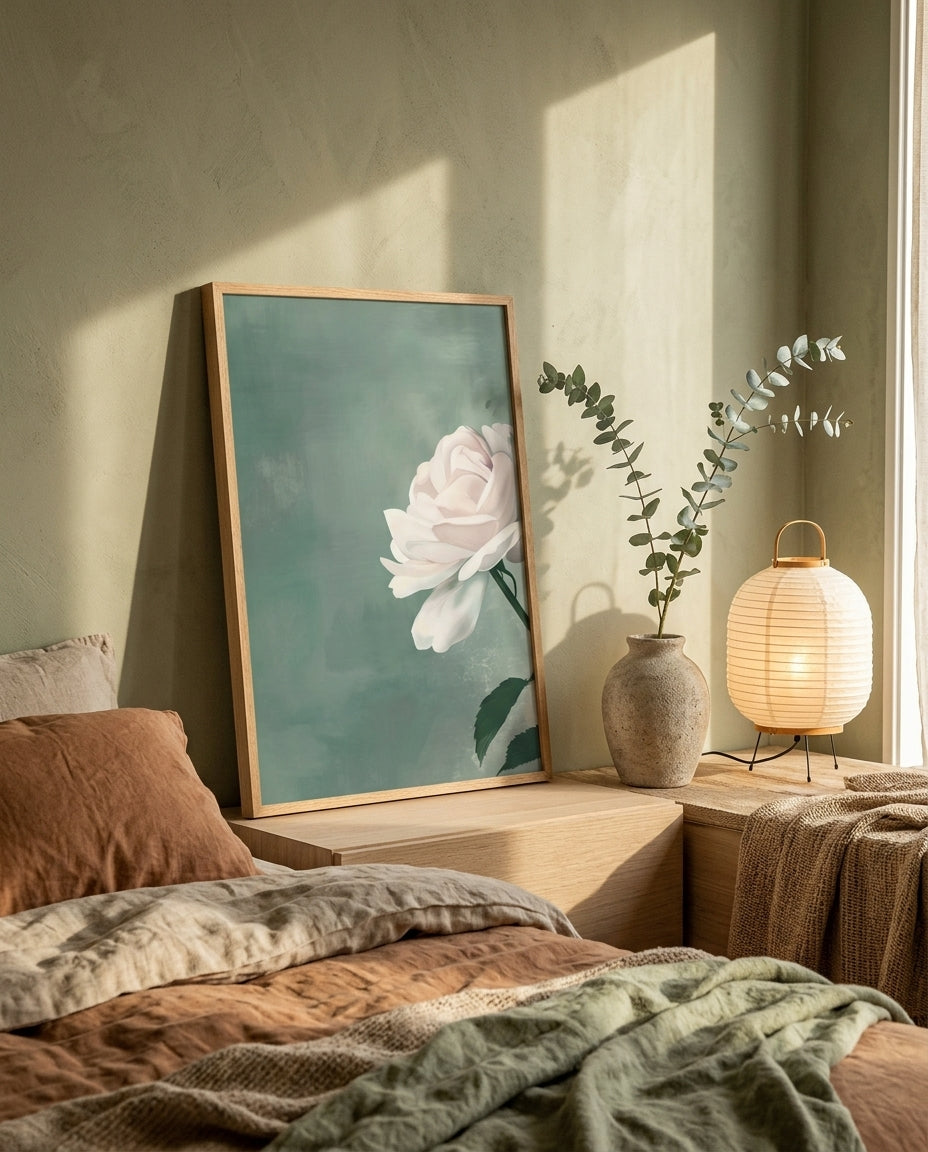 plakat mockup for romantisk-hvid-rose-plakat