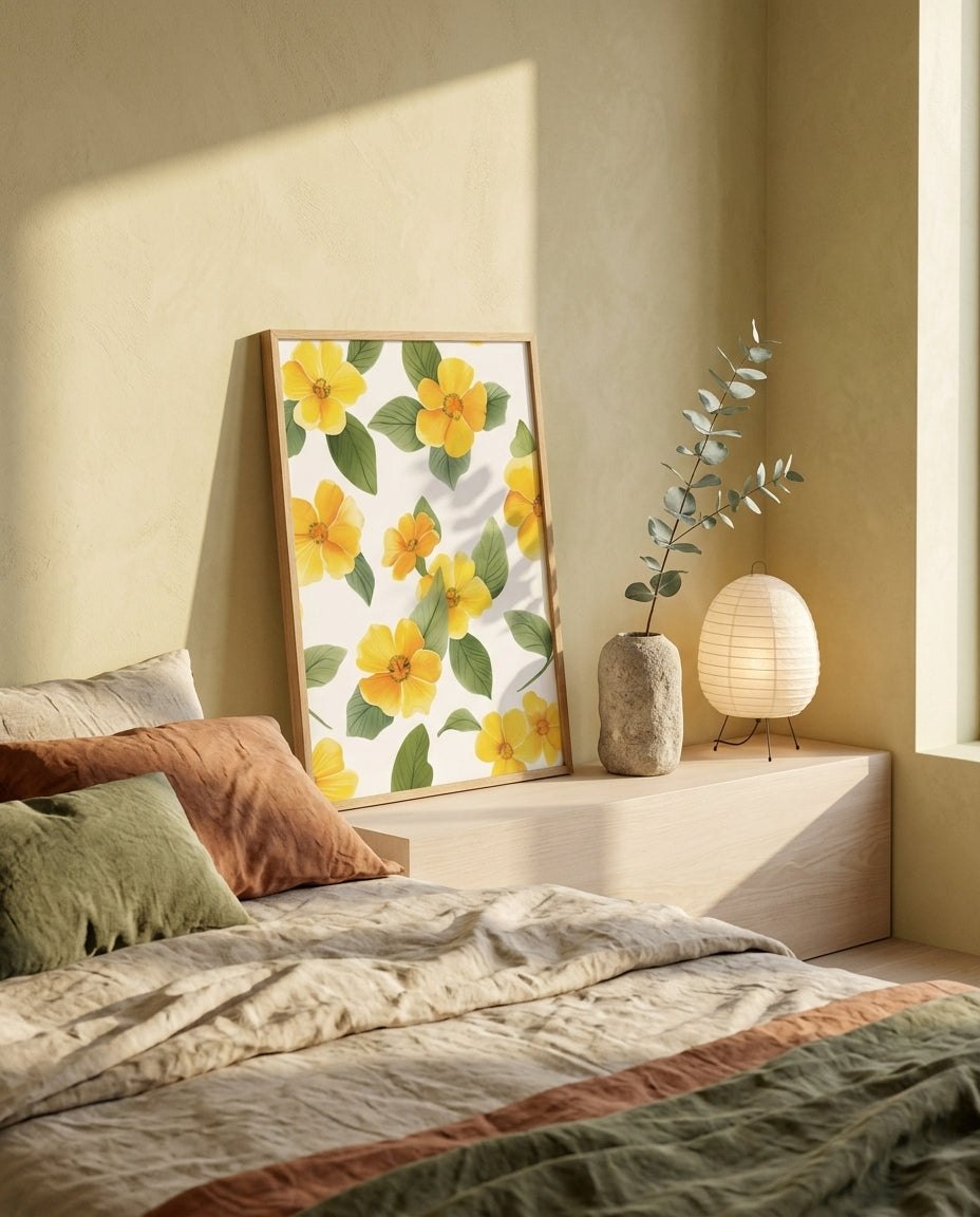 plakat mockup for gule-sommerblomster-plakat