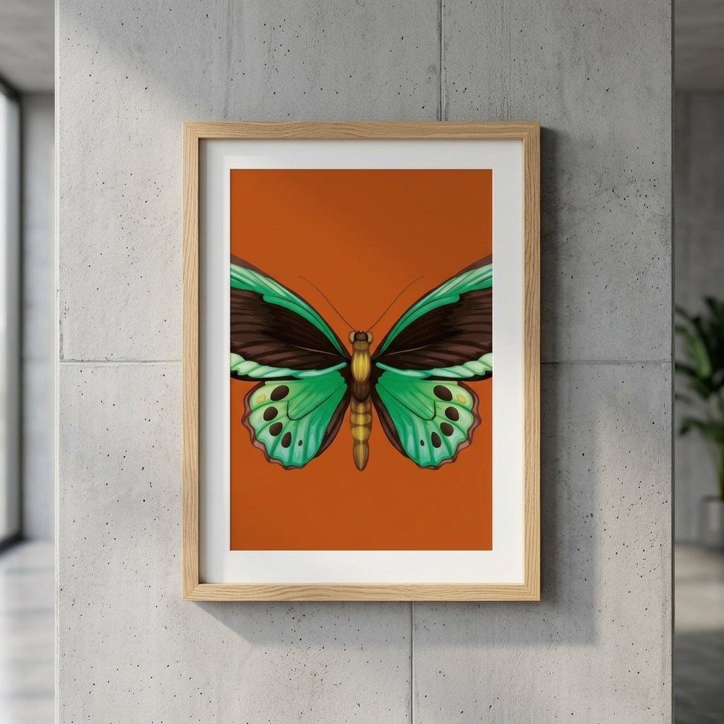 plakat mockup for gron-sommerfugl-pa-orange-plakat