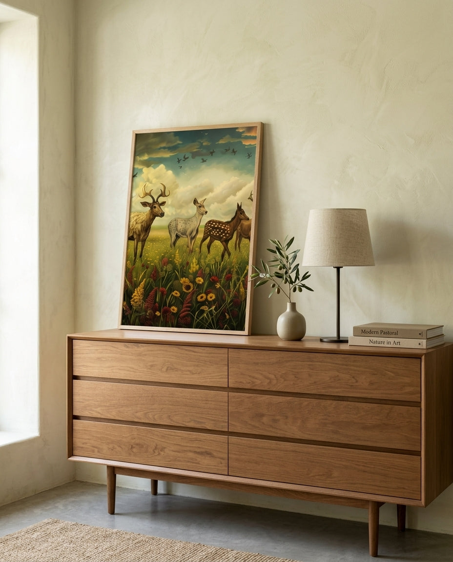 plakat mockup for drommehjorte-i-blomstereng-plakat