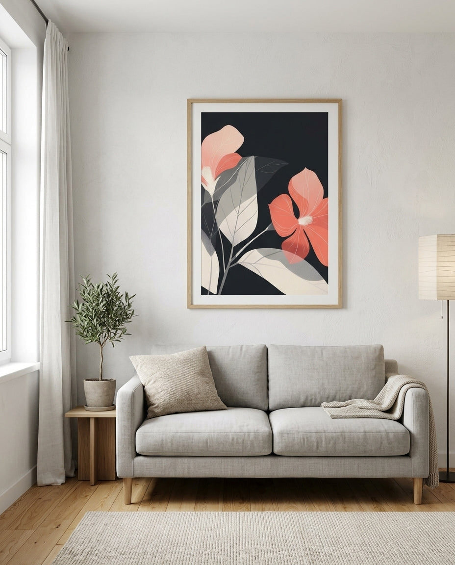 plakat mockup for koralfarvet-blomster-plakat