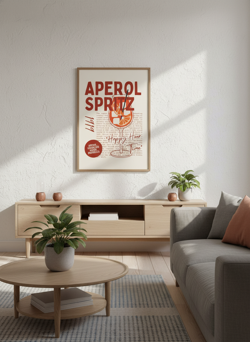 aperol spritz sommerstemning plakat – interiør mockup