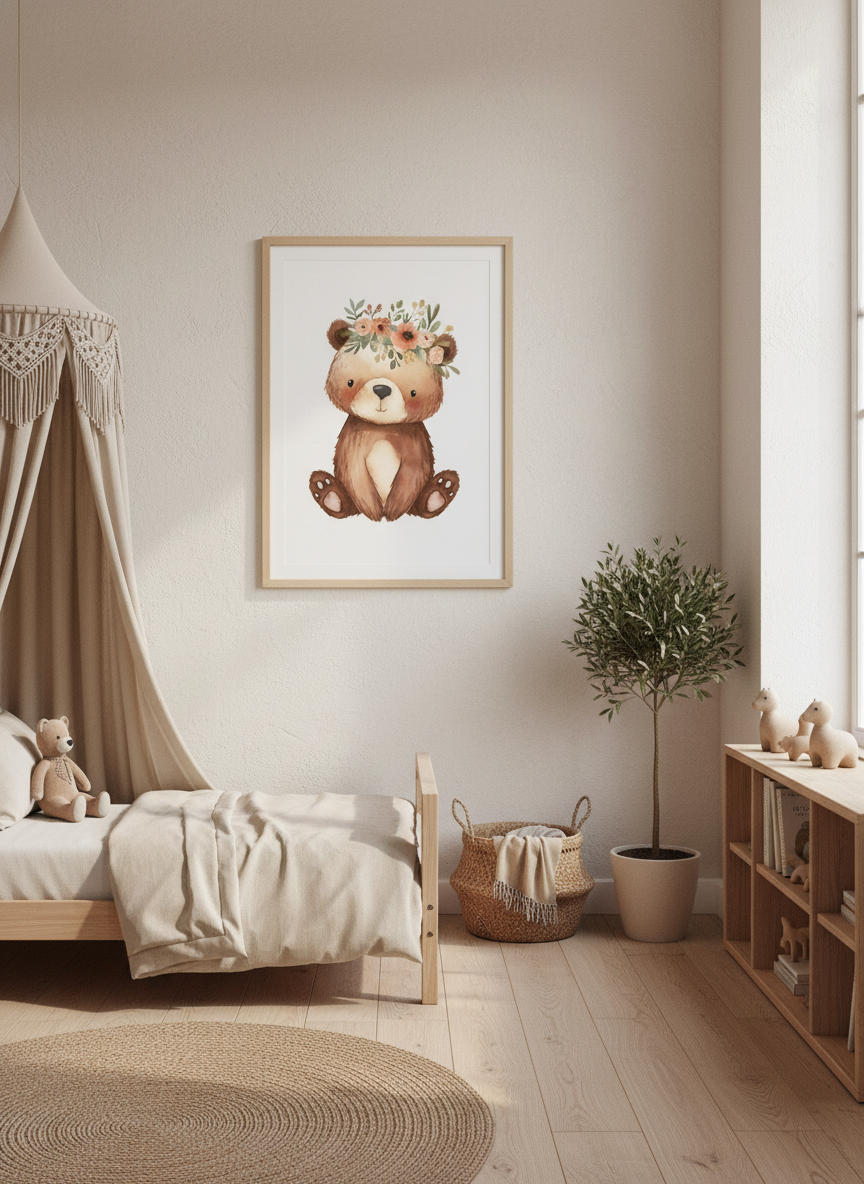 Bamse med blomsterkrans plakat