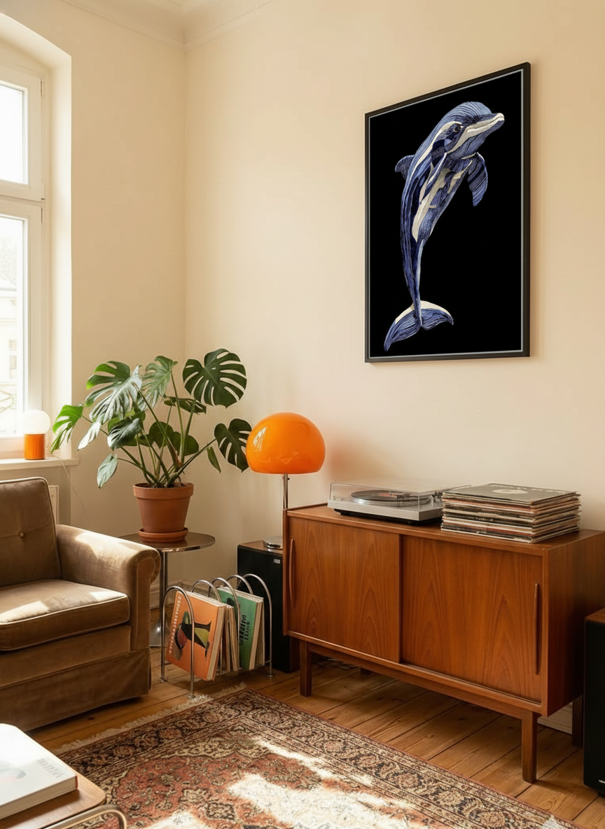 Blå Akvarel Delfin Plakat