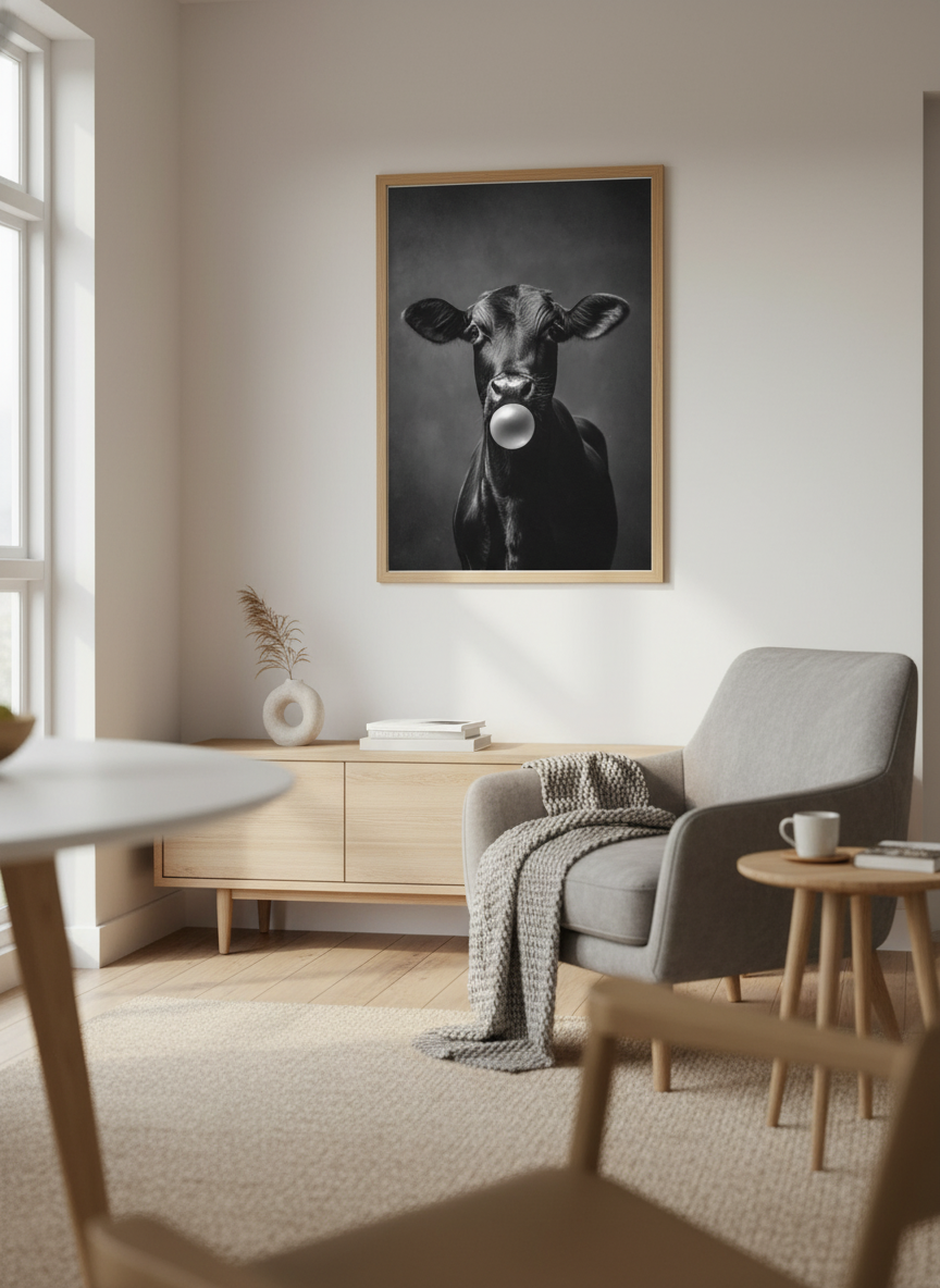Bobleblæsende ko plakat