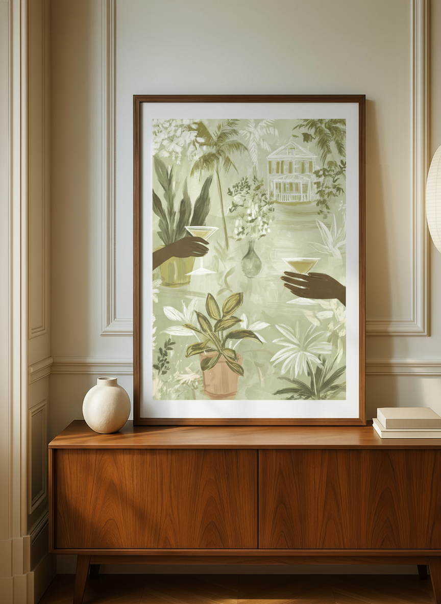 cocktail i palmehaven plakat – interiør mockup