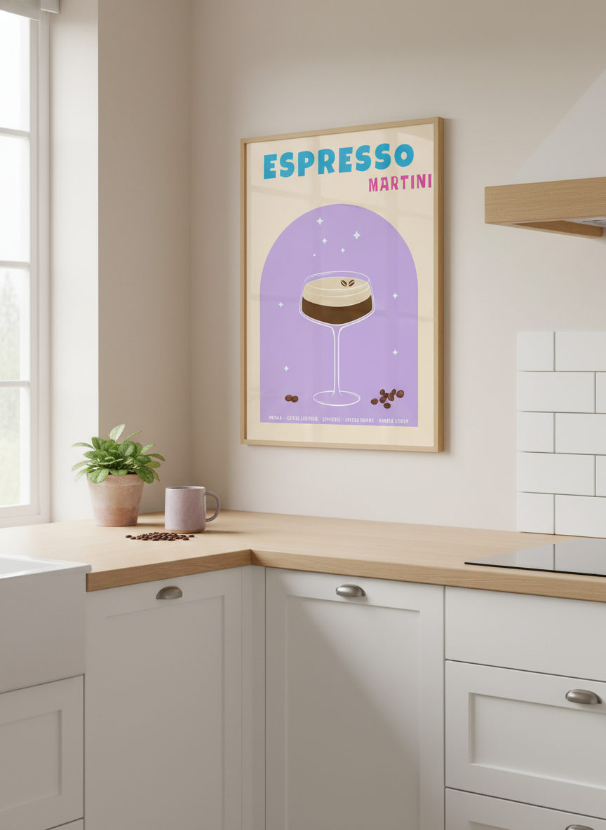 espresso martini plakat – interiør mockup