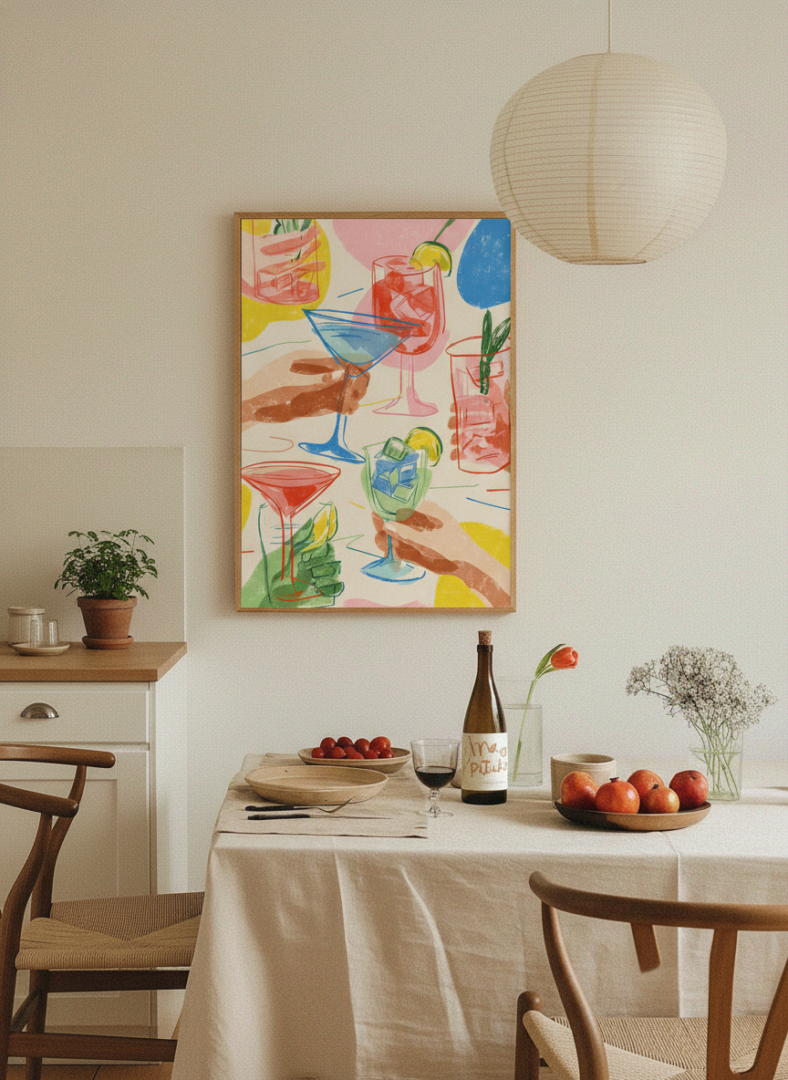 farverig cocktail plakat – interiør mockup