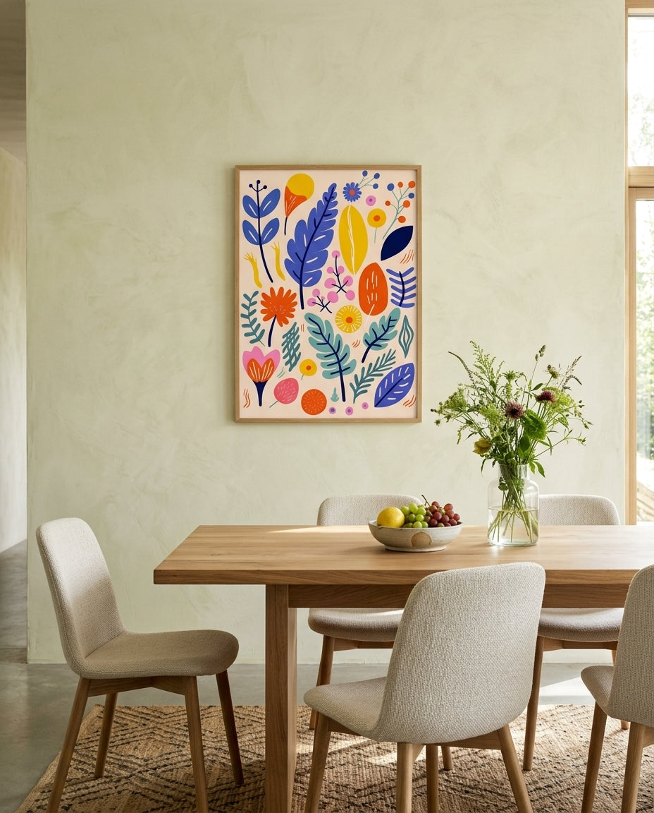 plakat mockup for farverige-blade-og-blomster-plakat