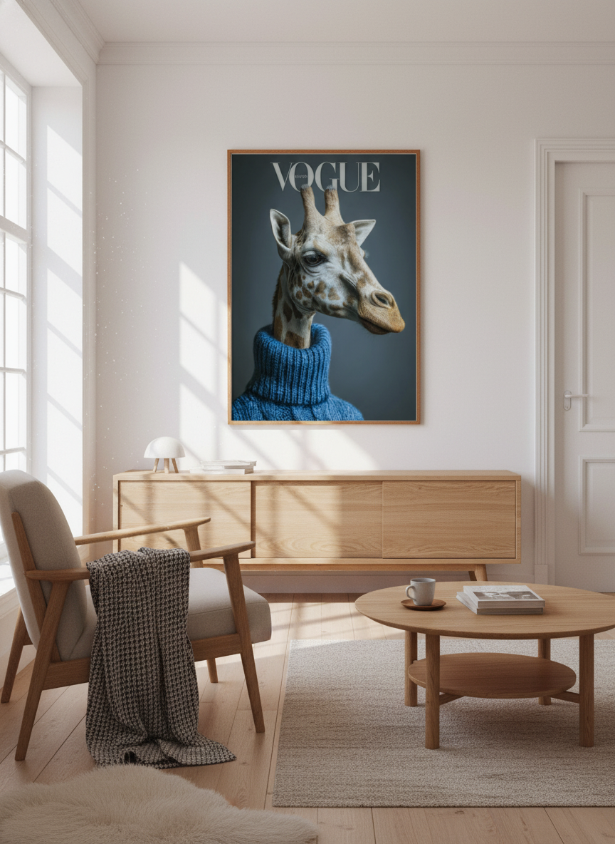 Giraf i blå strik plakat