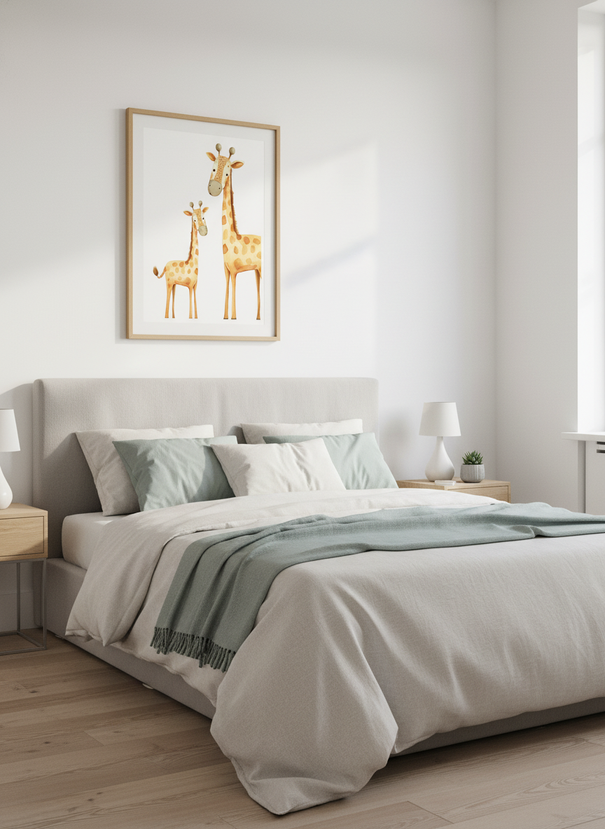 Giraffamilie i akvarel plakat
