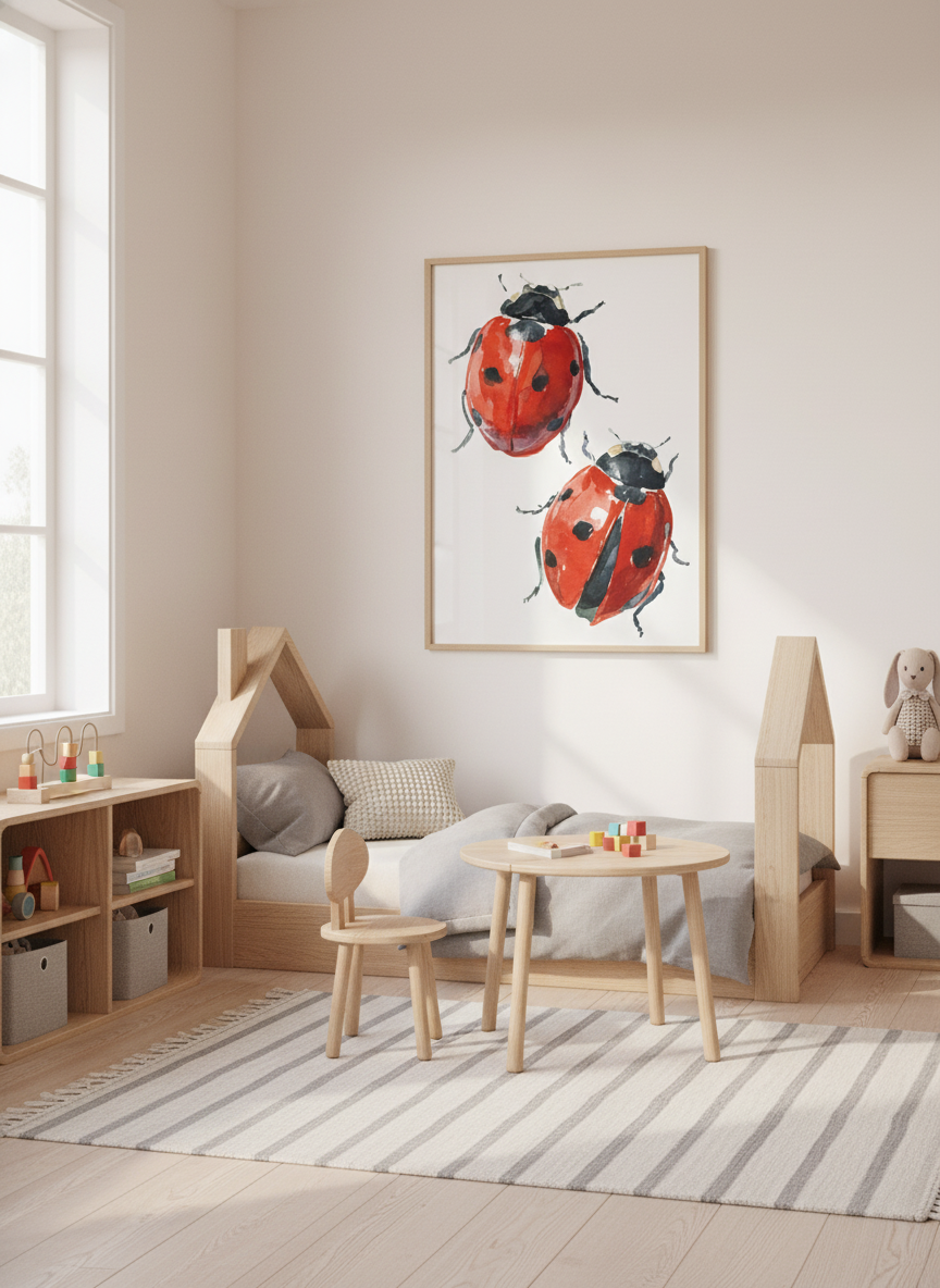 Mariehøne akvarel plakat