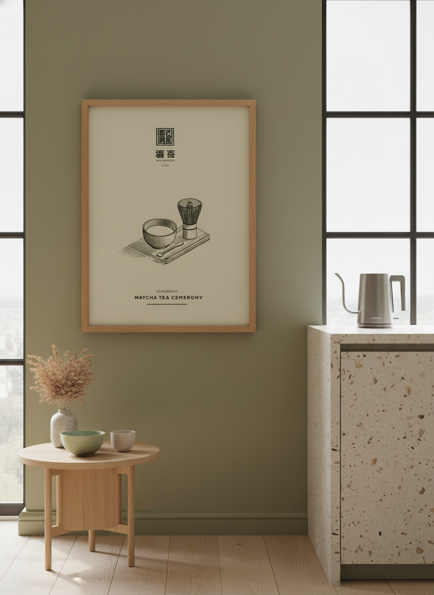 matcha teseremoni plakat – interiør mockup