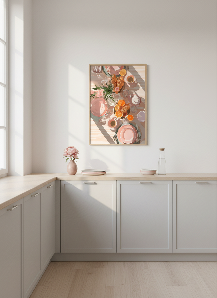morgenbrunch i pasteller plakat – interiør mockup