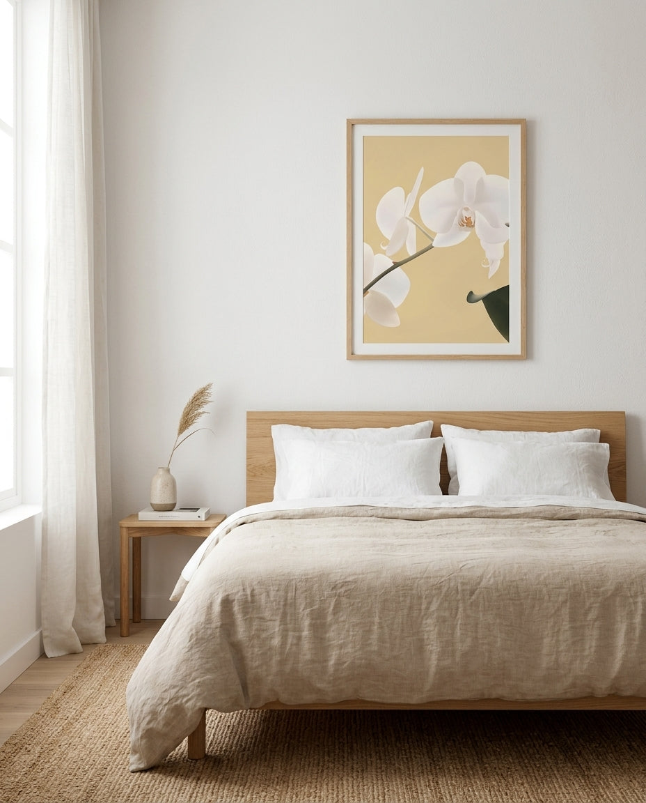 plakat mockup for hvid-orkide-pa-beige-plakat