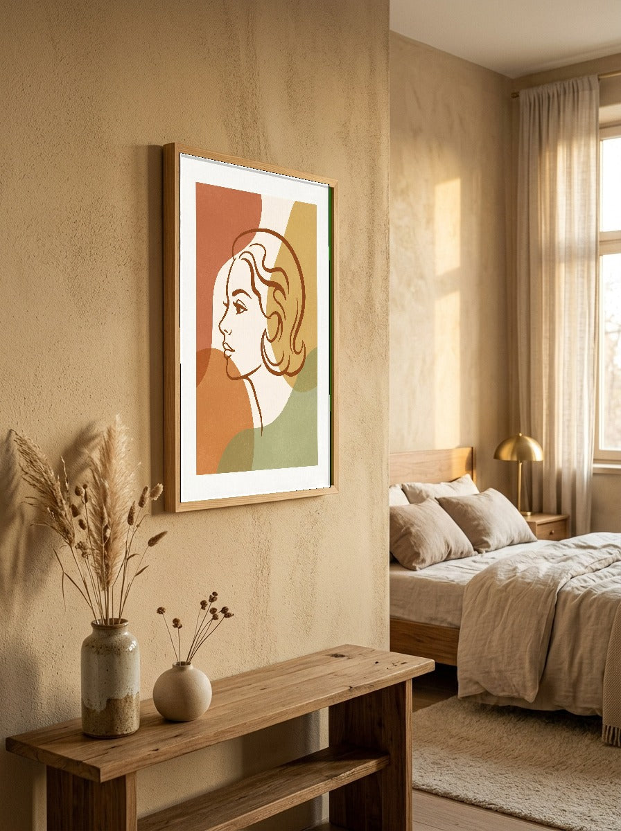 Retro Kvinde Plakat i ramme på væg i soveværelse