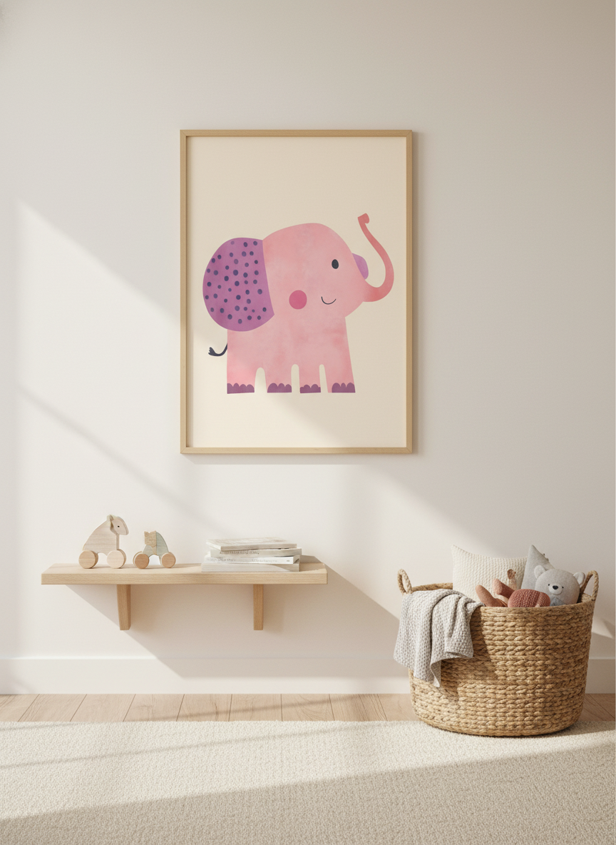 Sød lyserød elefant plakat