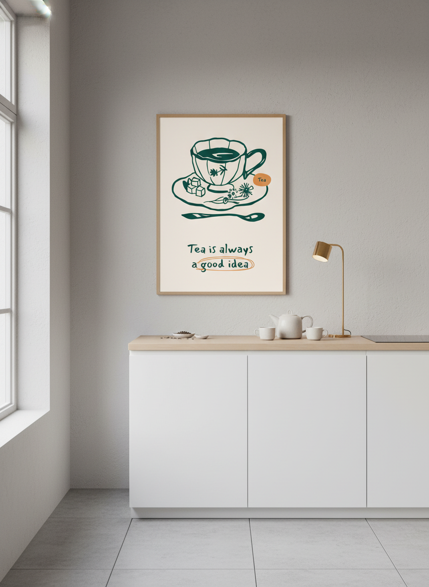 te en god ide plakat – interiør mockup