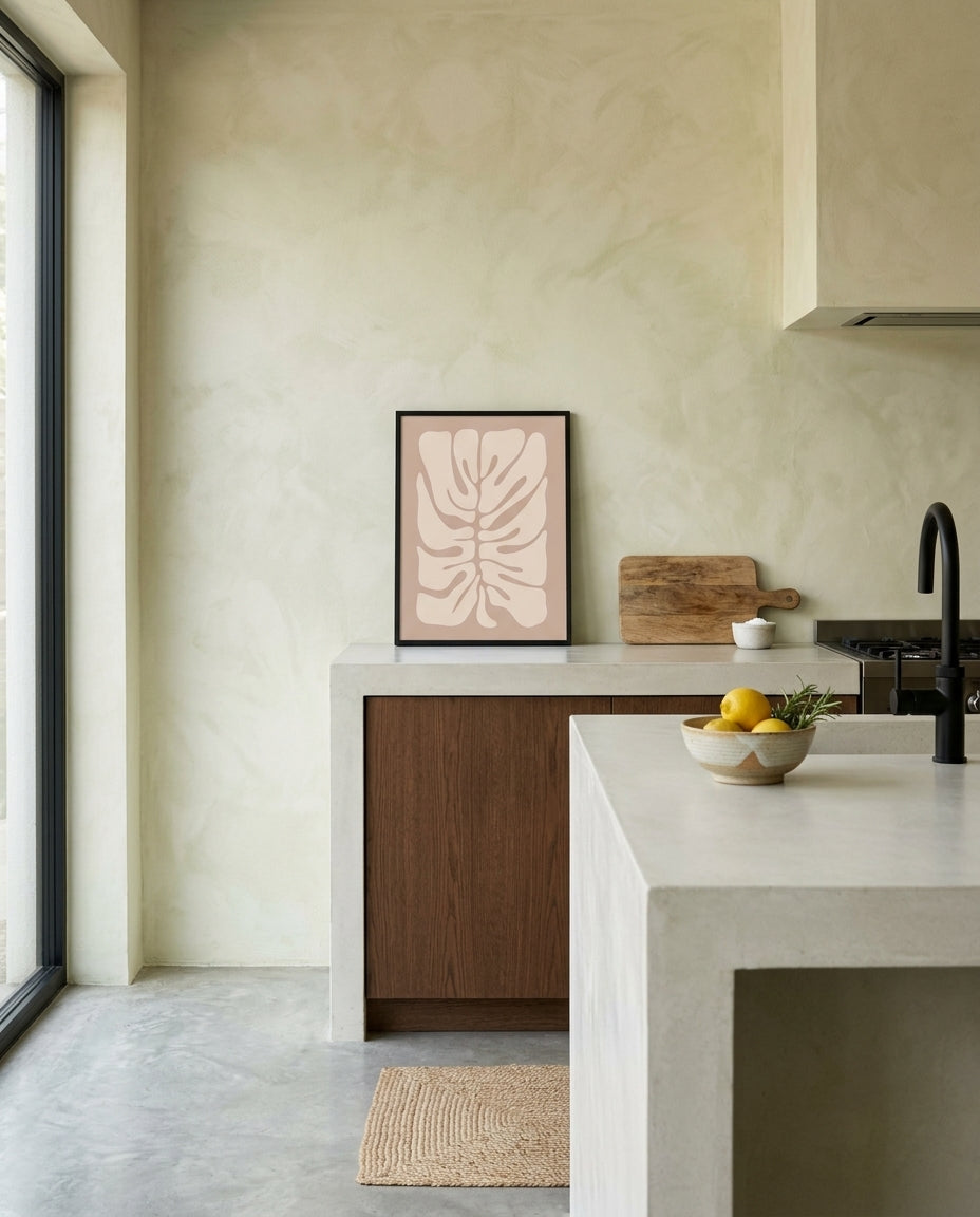 plakat mockup for beige-monstera-blad-plakat