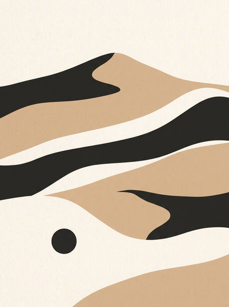 Horisont II – abstrakt organisk plakat i sort, hvid og beige