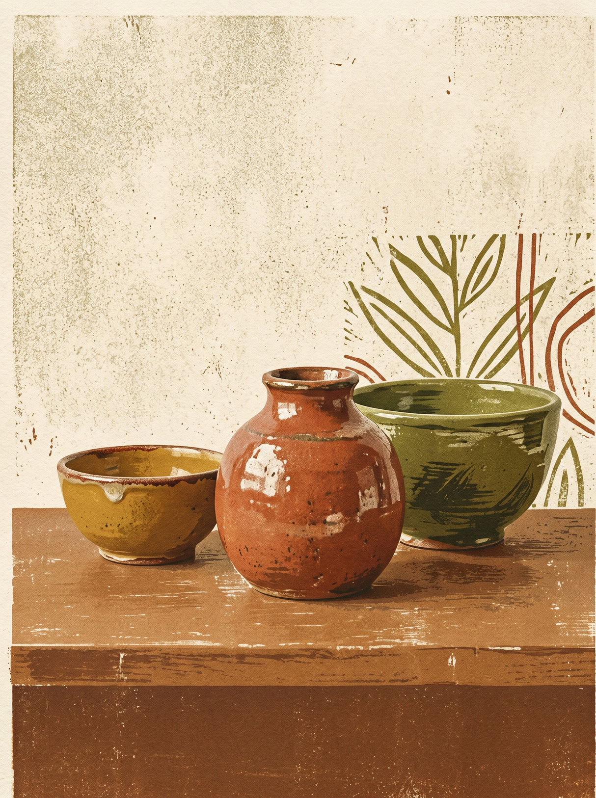 Retro Vase – vintage retro plakat i varme jordtoner