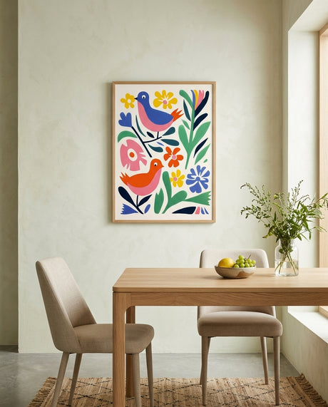 plakat mockup for farverige-fugle-og-blomster-plakat