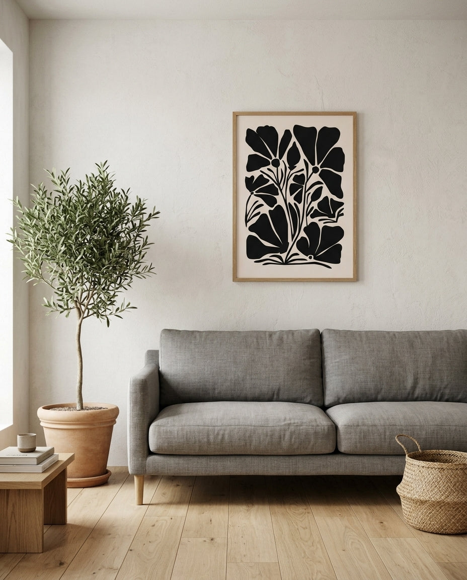 plakat mockup for sort-blomstermotiv-plakat