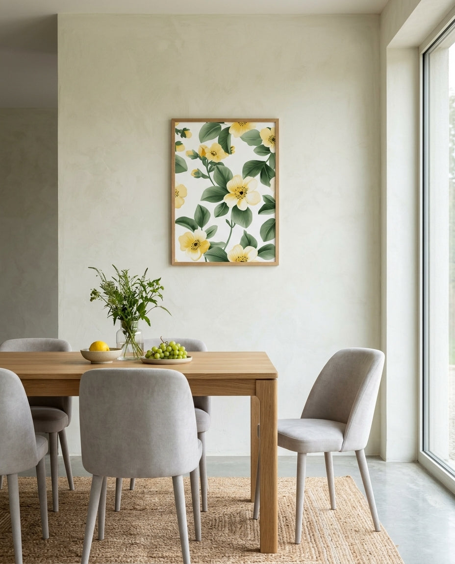 plakat mockup for sarte-gule-blomster-plakat