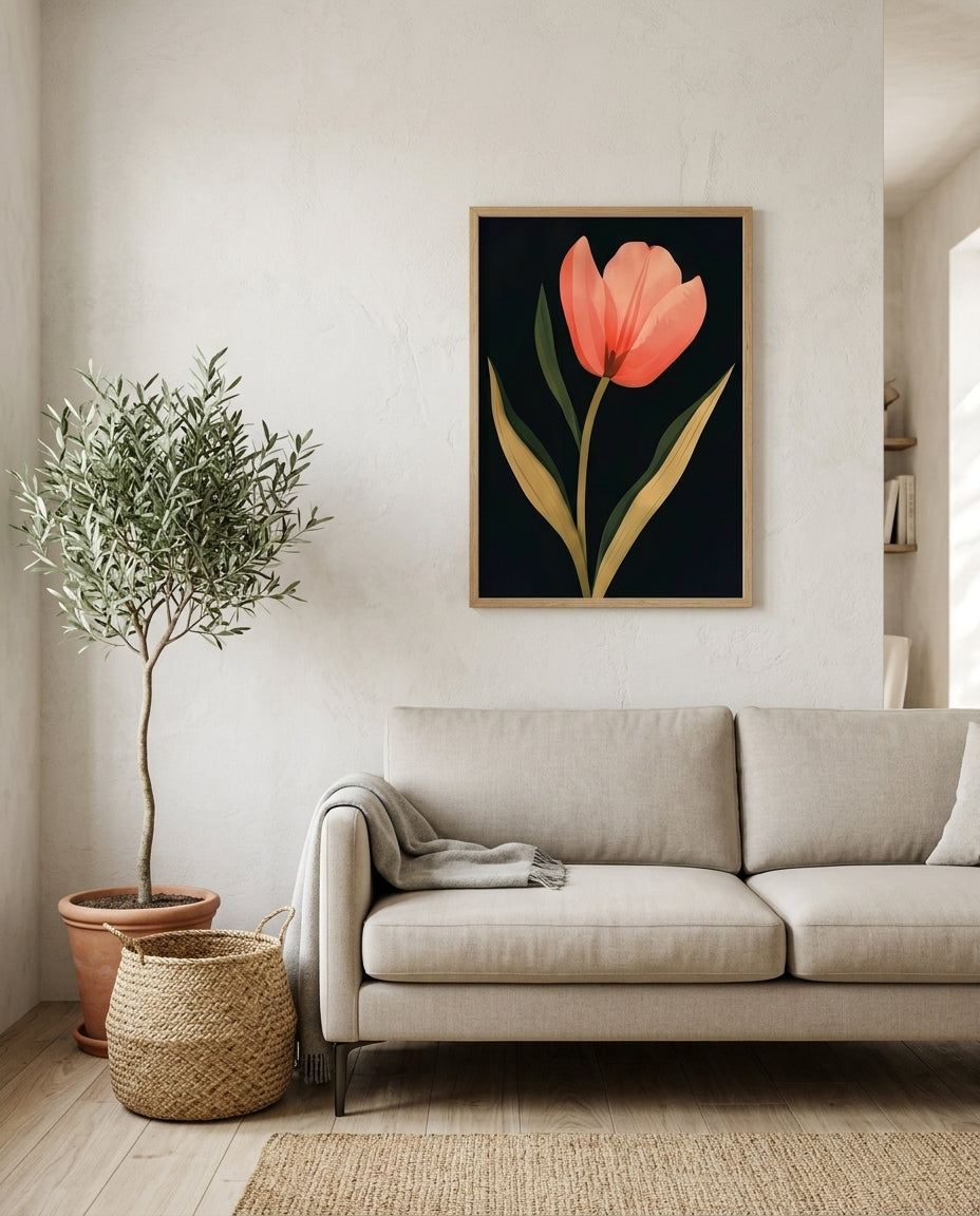 plakat mockup for koralfarvet-tulipan-plakat