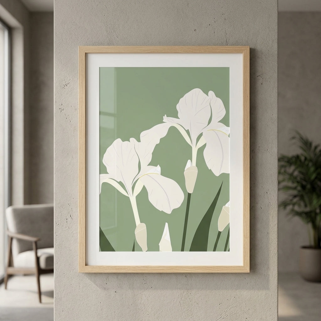 plakat mockup for hvide-iris-pa-gron-plakat