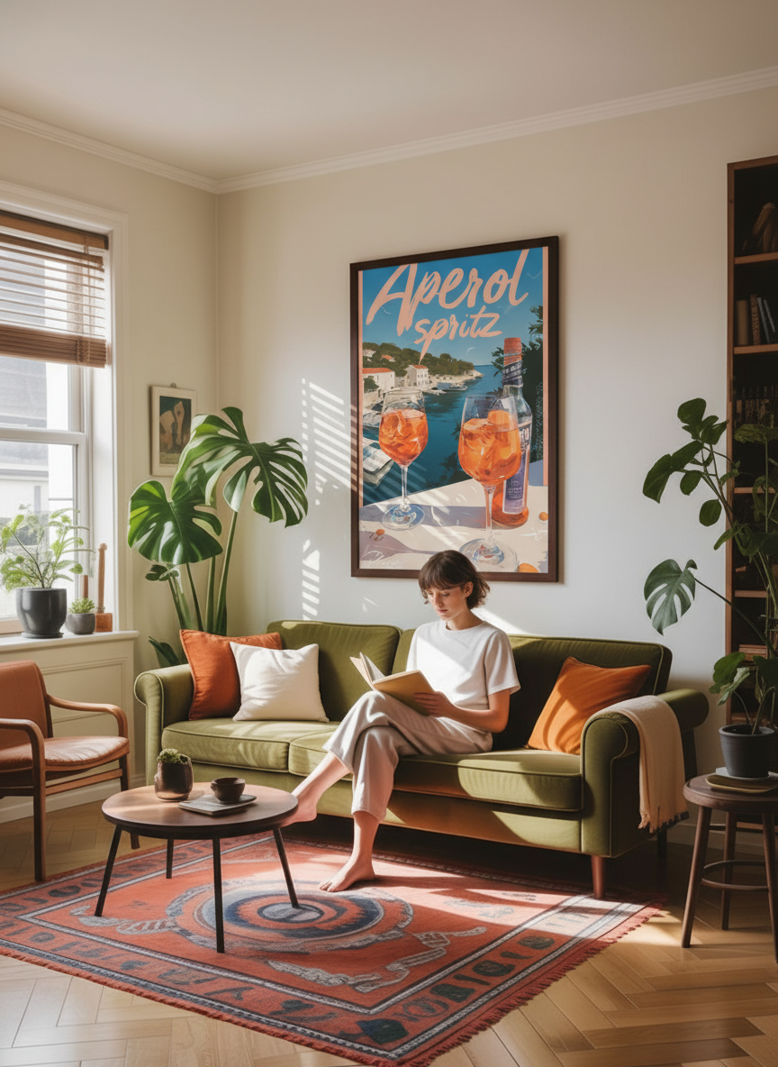 aperol spritz ved havet plakat – interiør mockup