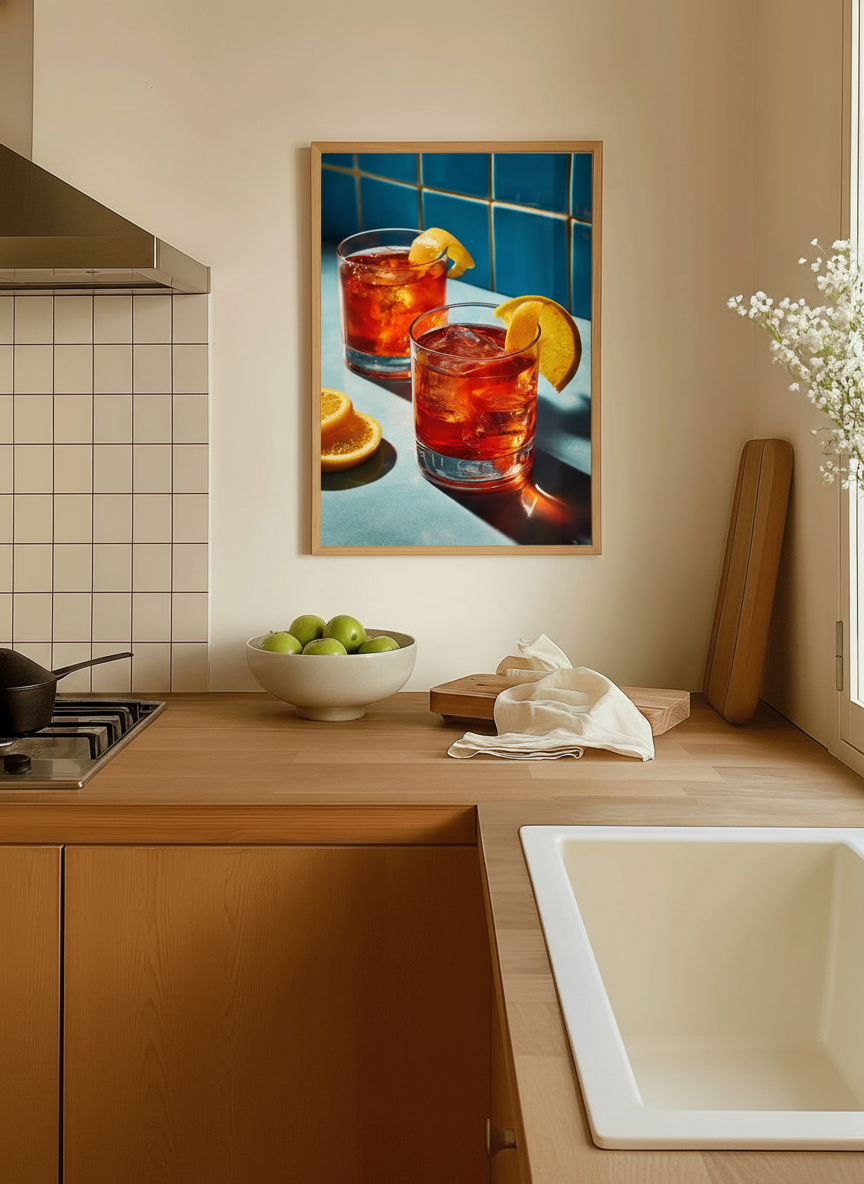 appelsincocktail plakat – interiør mockup