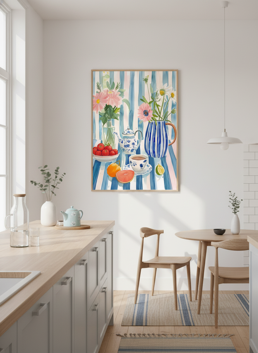 blomster og te stilleben plakat – interiør mockup
