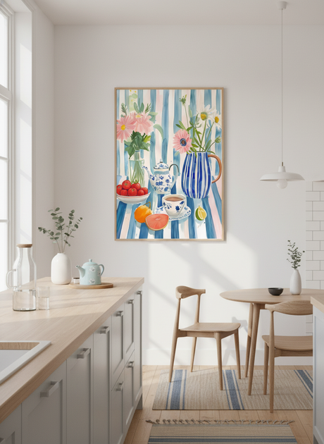 blomster og te stilleben plakat – interiør mockup