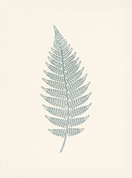 Bregneblad plakat – botanisk linjekunst i blå