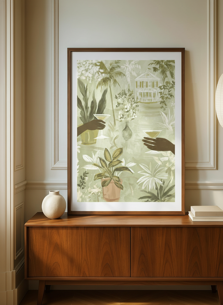 cocktail i palmehaven plakat – interiør mockup