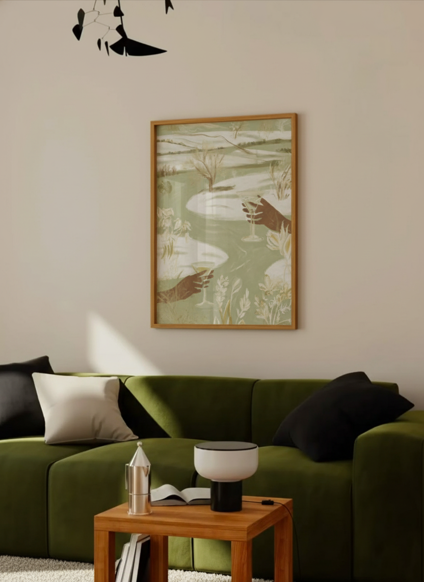 cocktail ved aaen plakat – interiør mockup