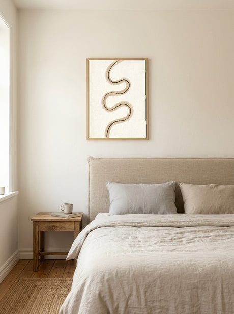 Flod I Plakat i ramme på væg i soveværelse