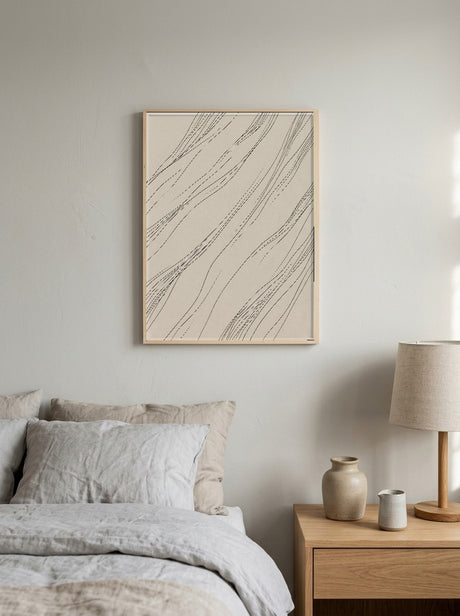 Fold II Plakat i ramme på væg i soveværelse