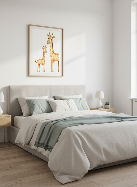 Giraffamilie i akvarel plakat