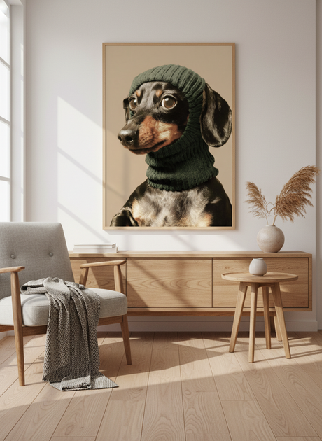 Gravhund i grøn hue plakat
