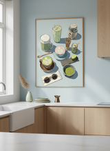 gron matcha cafe plakat – interiør mockup