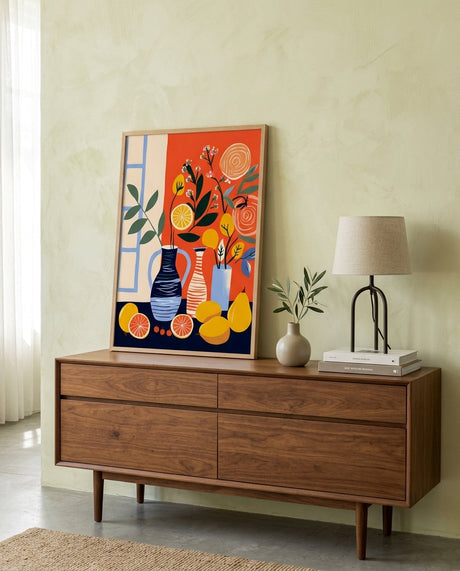 plakat mockup for farverigt-citrusstilleben-plakat