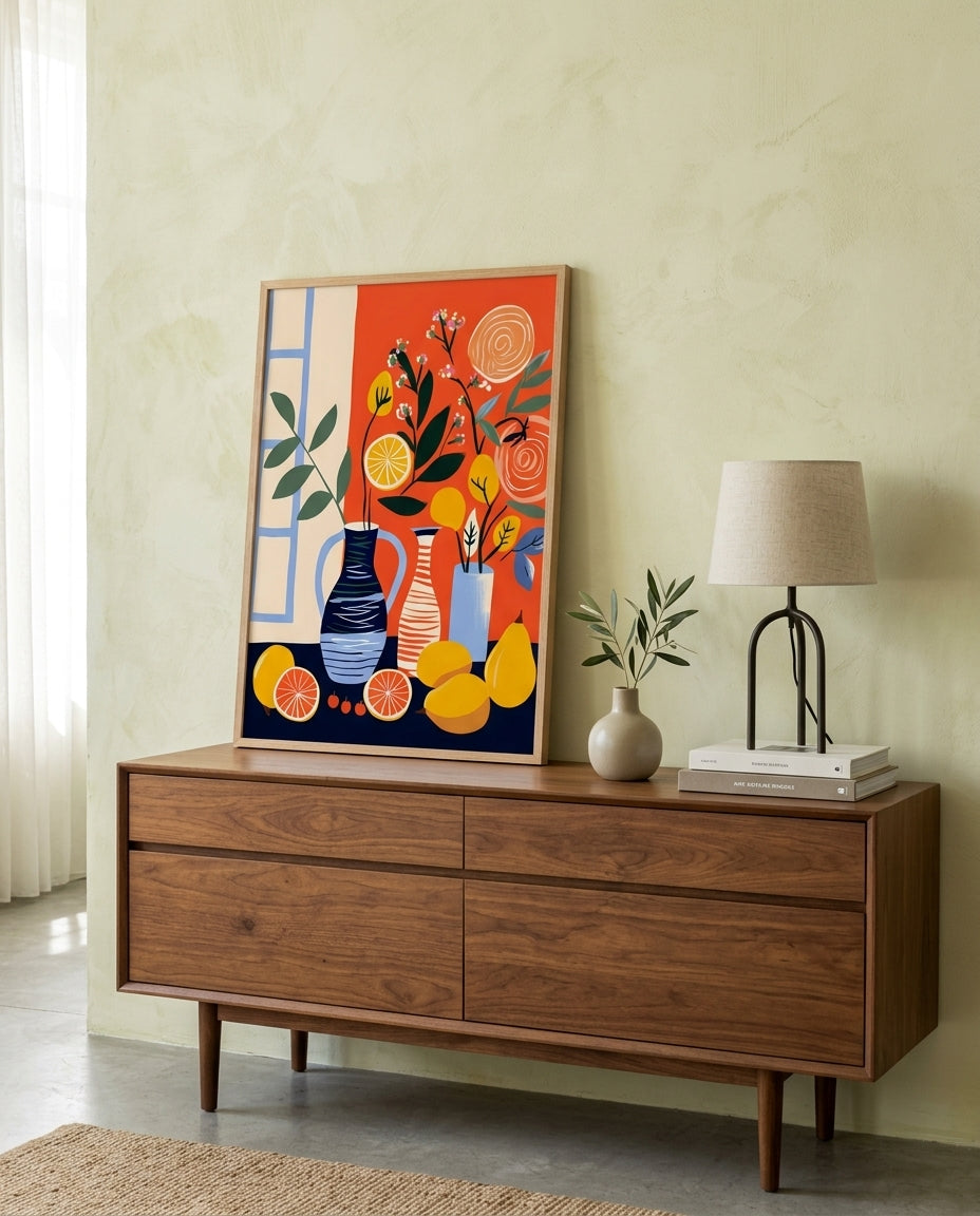 plakat mockup for farverigt-citrusstilleben-plakat
