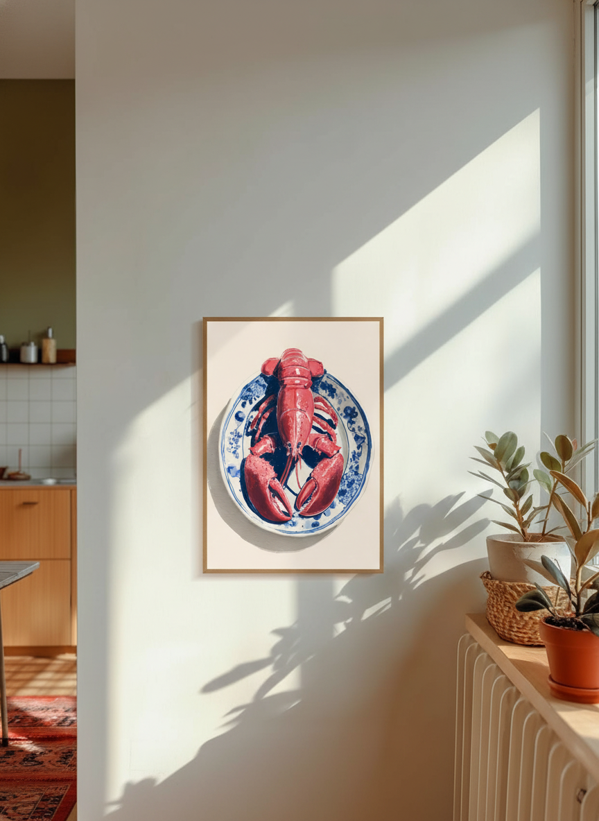 Hummer på blå tallerken plakat