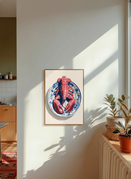 Hummer på blå tallerken plakat