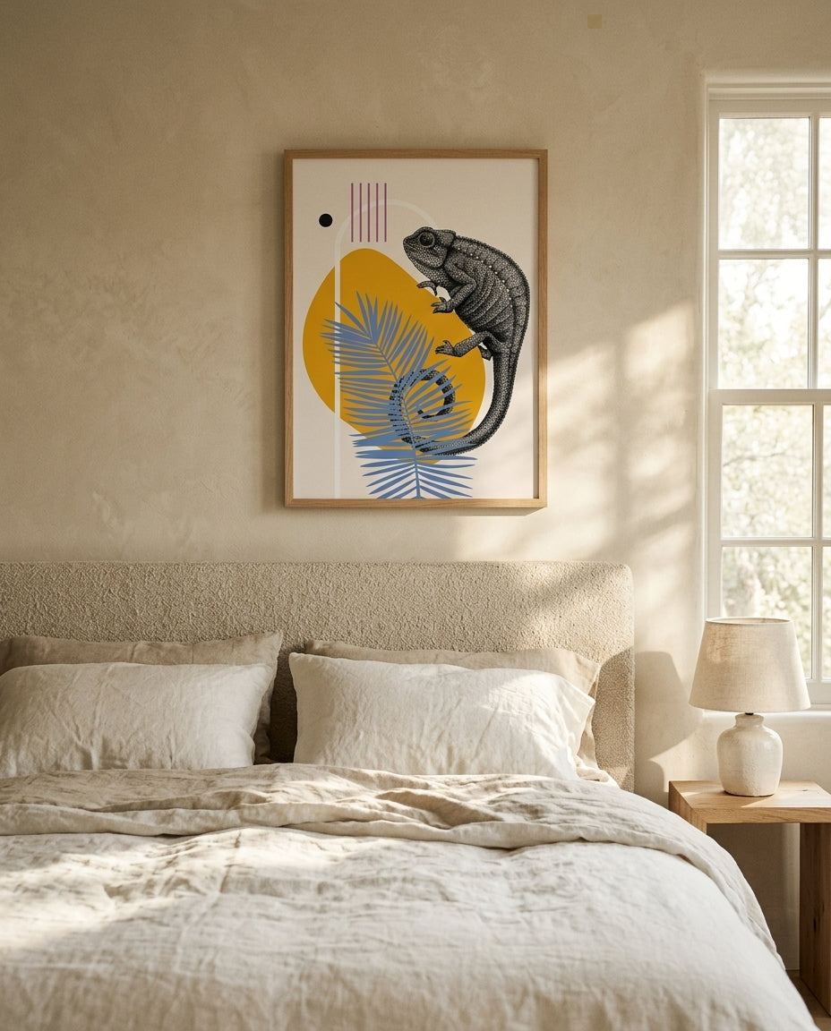 plakat mockup for abstrakt-tropisk-kameleon-plakat